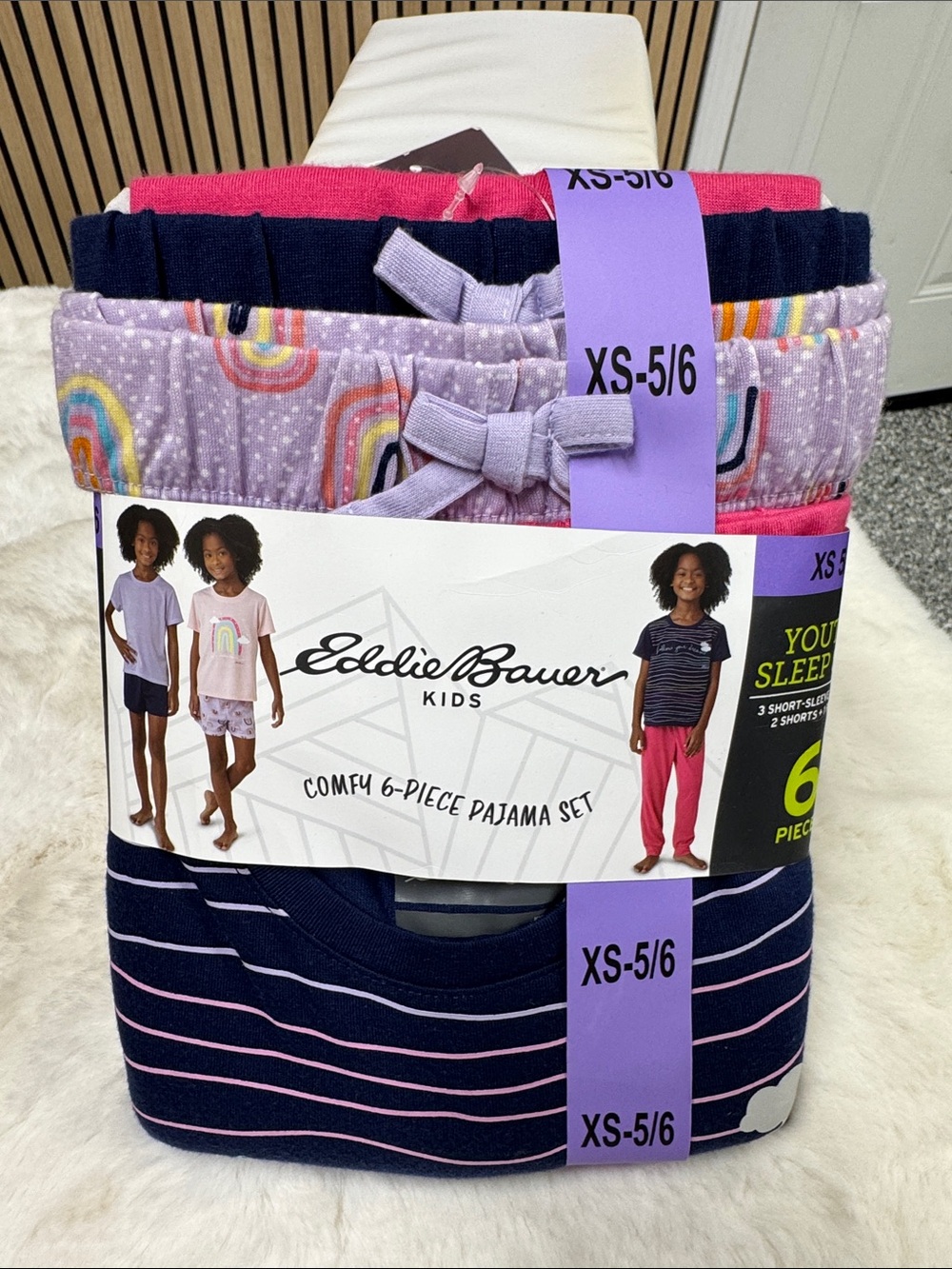 Eddie Bauer Kids 6-Piece Pajama Set in Pink, Lavender, Navy